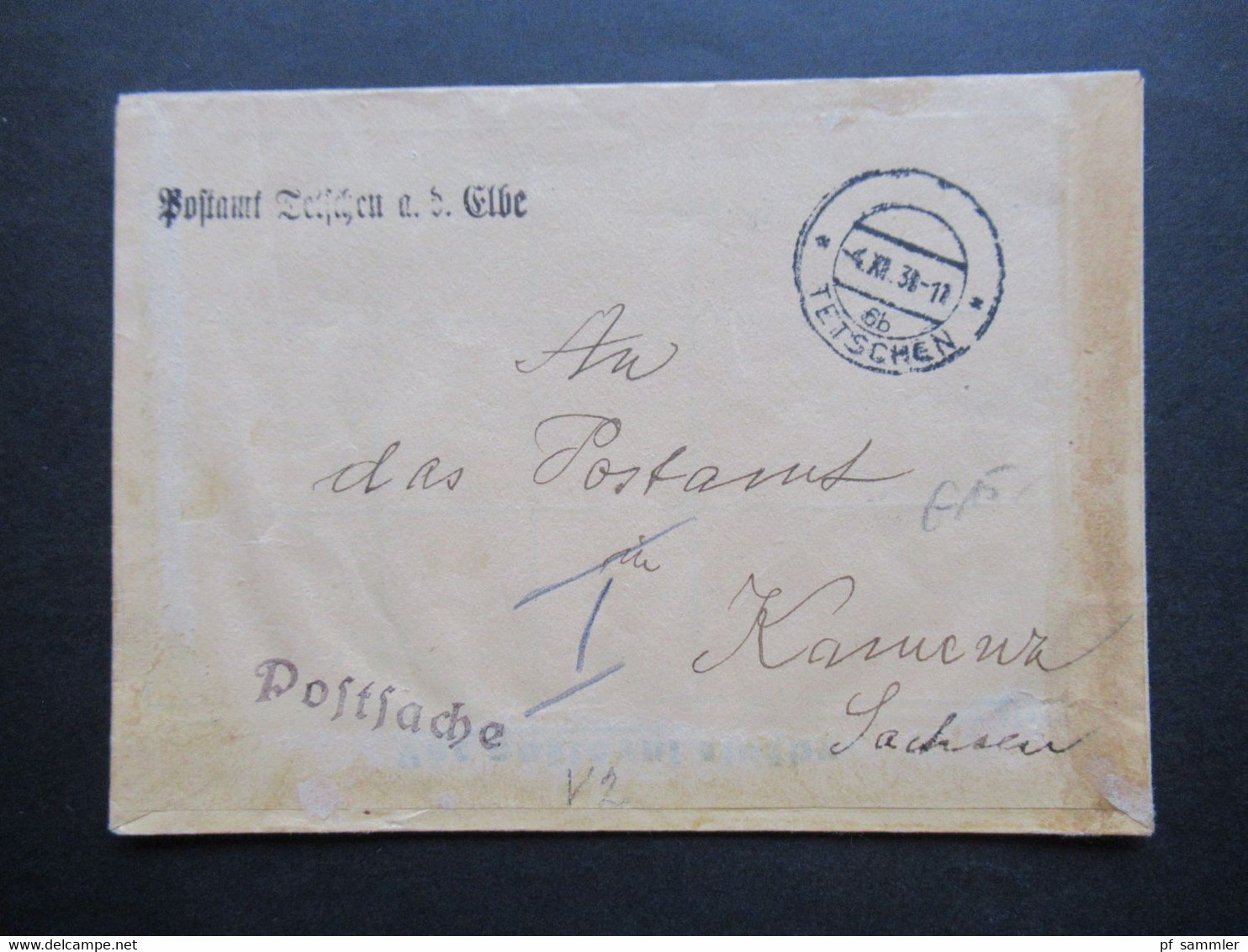 DR Sudetenland 4.11.1938 Postsache Stempel L1 Postamt Tetschen A.d. Elbe Und Aptierter Stempel Tetschen - Sudetes