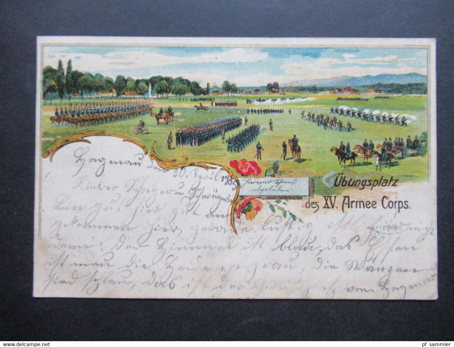 DR AK 1905 Übungsplatz Des XV. Armee Corps Hagenau (Elsass) Nach Mülhausen. Alte Lithografie - Elsass