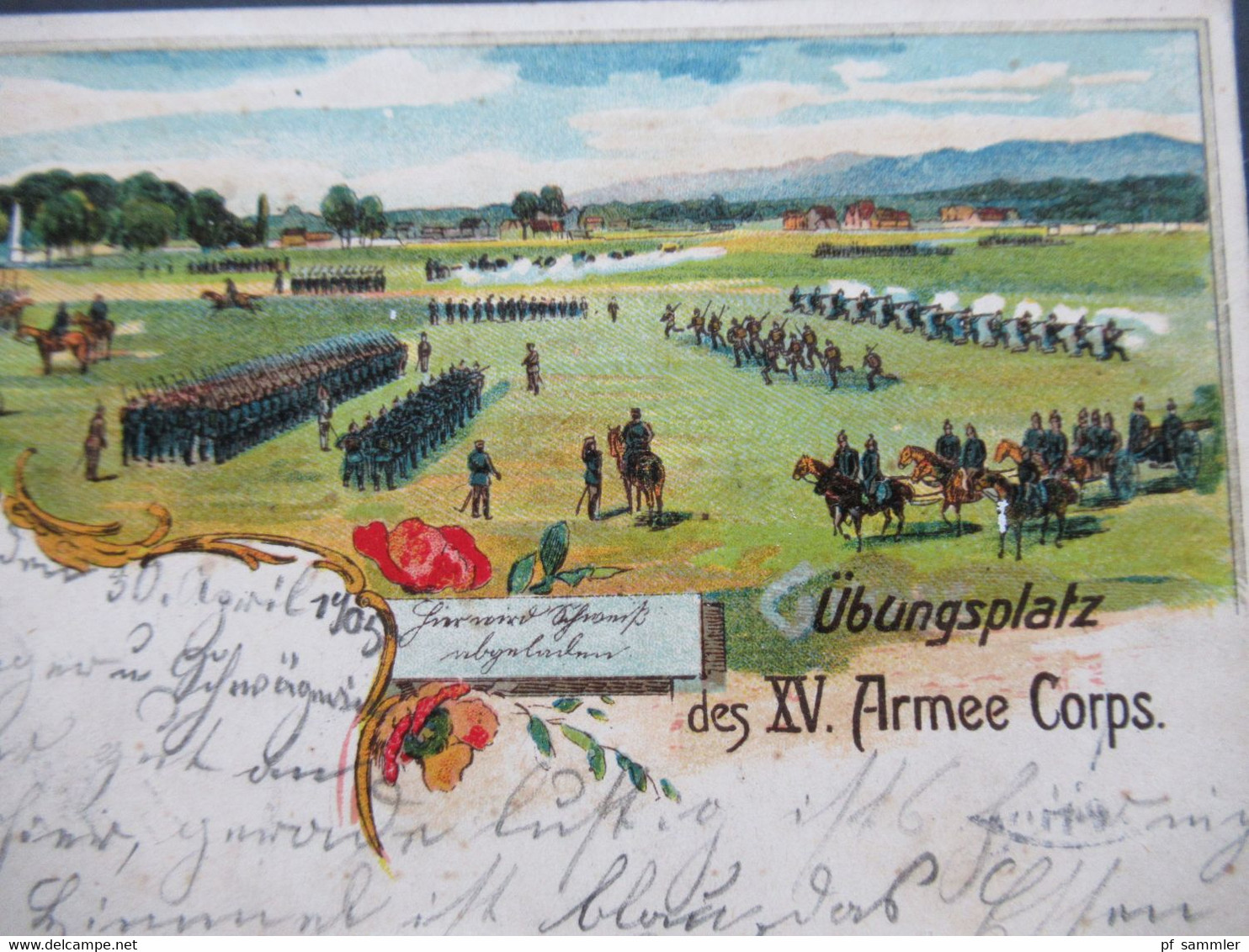 DR AK 1905 Übungsplatz Des XV. Armee Corps Hagenau (Elsass) Nach Mülhausen. Alte Lithografie - Elsass