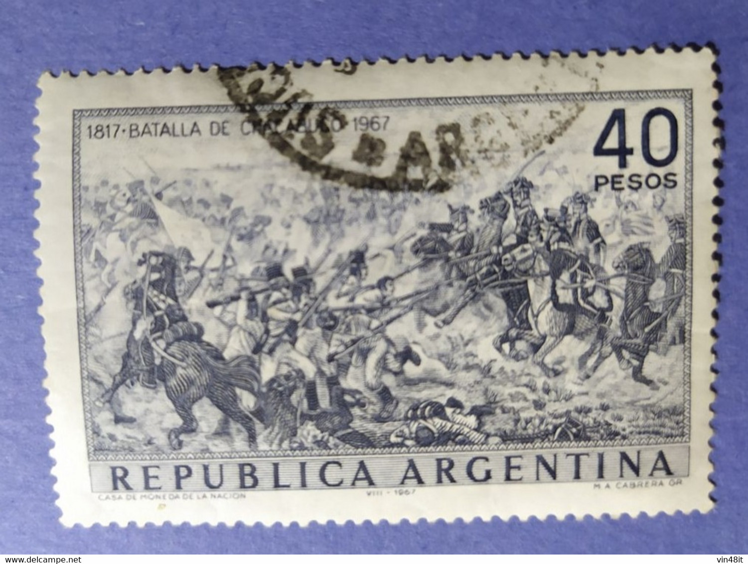 1967  -  REPUBBLICA  ARGENTINA   -   VALORE  40 Pesos   - USATO - Corrientes (1856-1880)