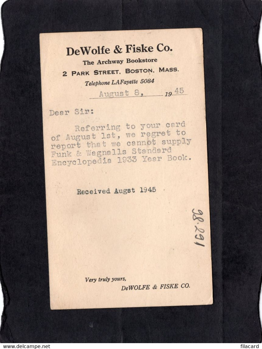 98291    Stati  Uniti,    Card,   Boston,  Mass.,  VG  1945 - Nantucket