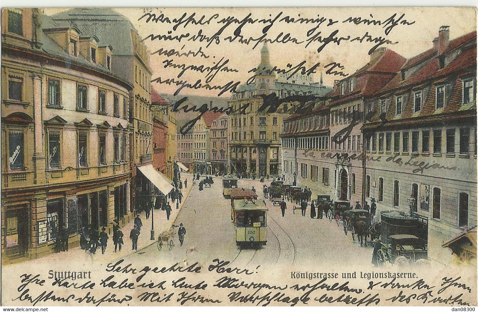 RARE  ALLEMAGNE STUTTGART KONIGSTRASSE UND LEGIONSKASERNE ANIMEE VOITURES TRAMWAY - Stuttgart