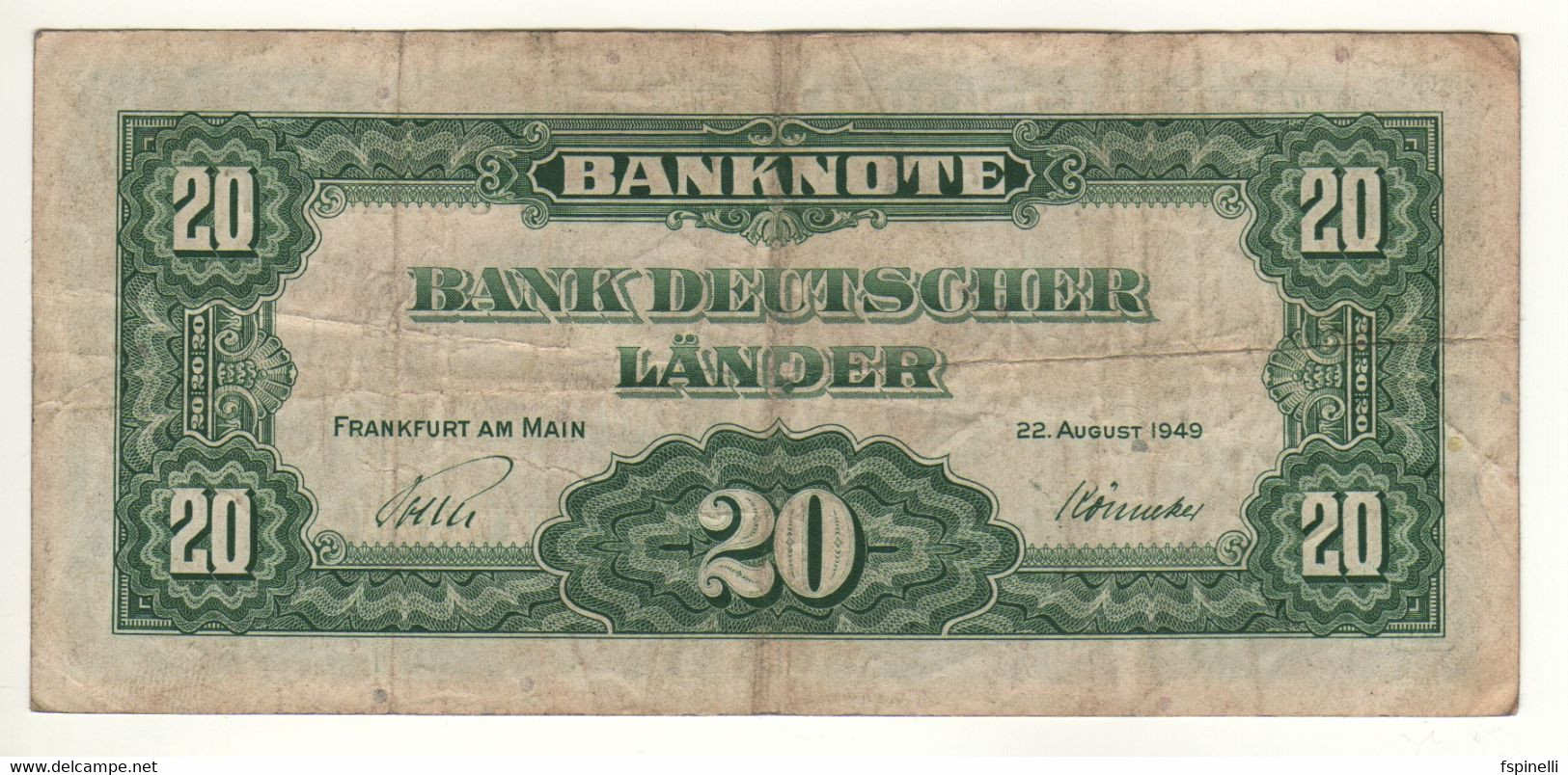 GERMANY  20 Deutche Marks   P17a   ( Dated 1949   Bank Deutscher Länder ) - 20 Deutsche Mark