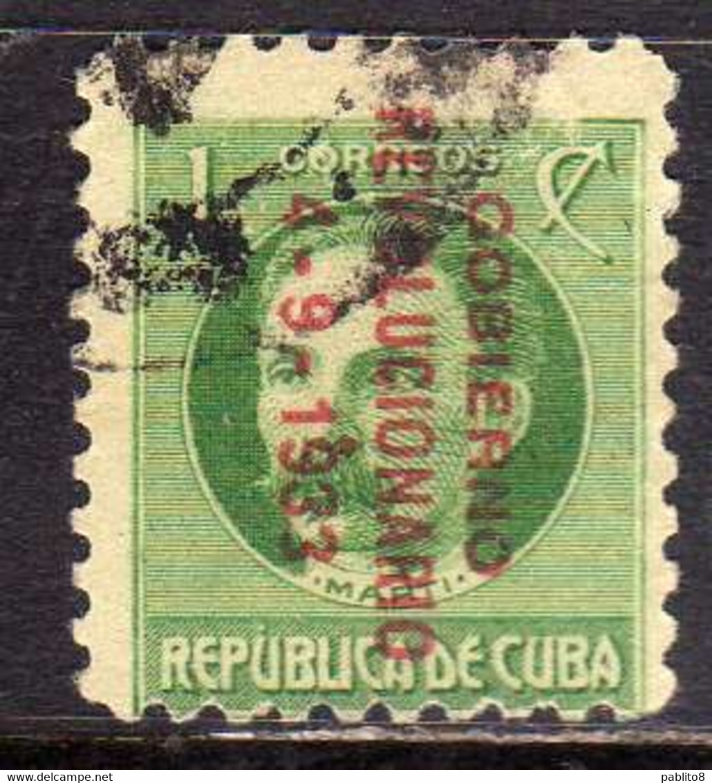 CUBA 1933 ESTABILISHMENT OF A REVOLUTIONARY JUNTA OVERPRINTED GOBIERNO REVOLUCIONARIO CENT. 1c USATO USED OBLITERE' - Oblitérés