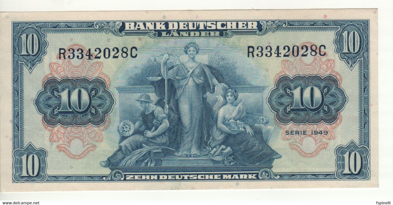 GERMANY  10 Deutche Marks   P16a   ( Dated 1949   Bank Deutscher Länder )  XF++ - 10 Deutsche Mark
