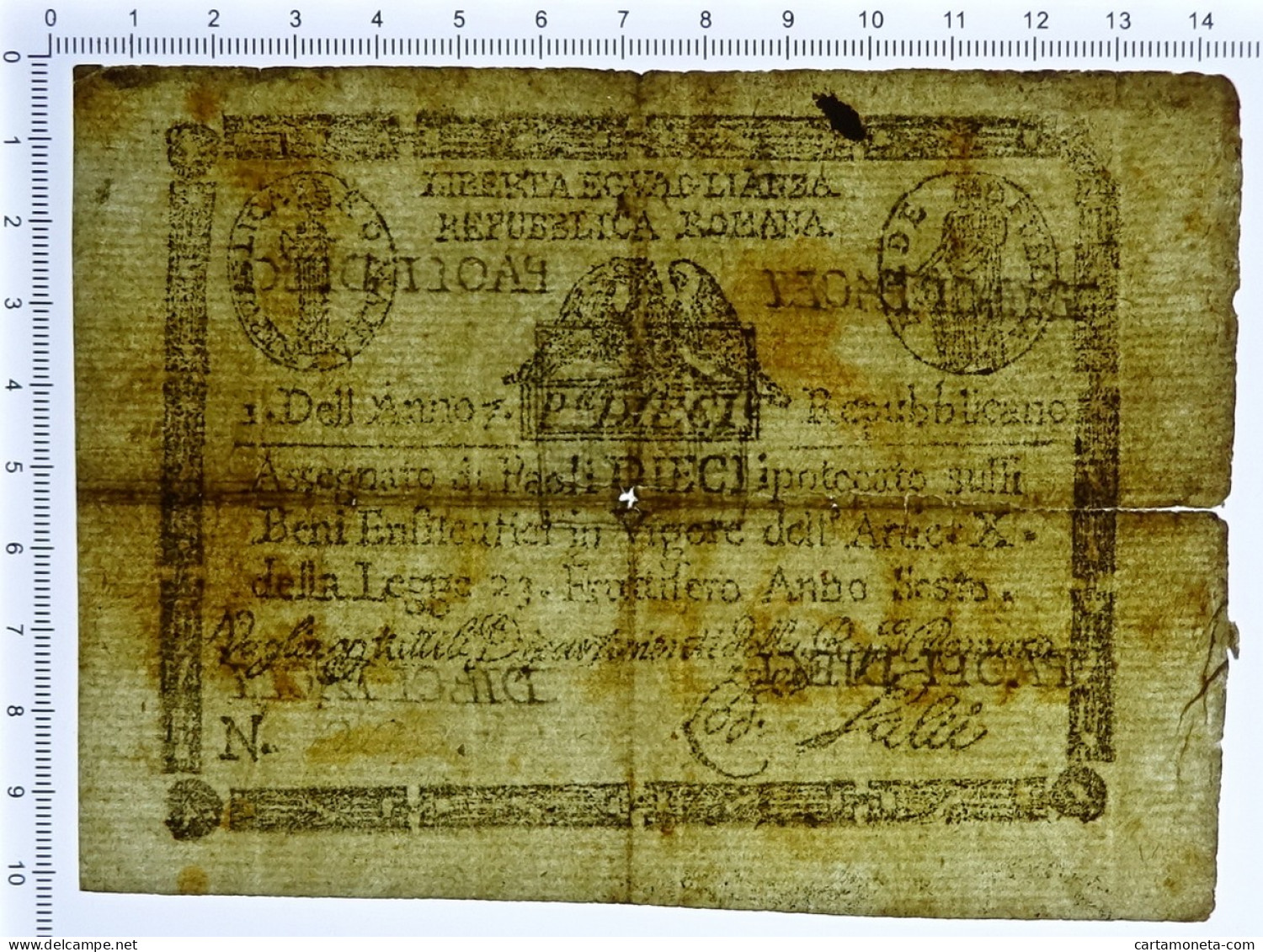 10 PAOLI FALSO D'EPOCA ASSEGNATO REPUBBLICA ROMANA TIMBRO QUADRATO 1798 MB/BB - [ 8] Fictifs & Specimens