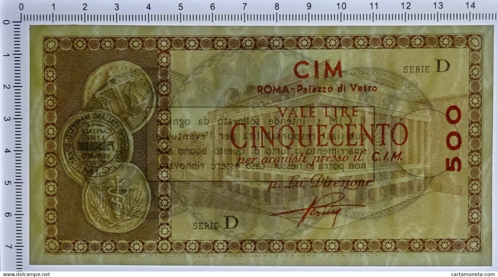 500 LIRE CONSORZIO ITALIANO MANUFATTI CIM ROMA PALAZZO DI VETRO 1958 FDS-/FDS - [ 7] Fouten & Varianten