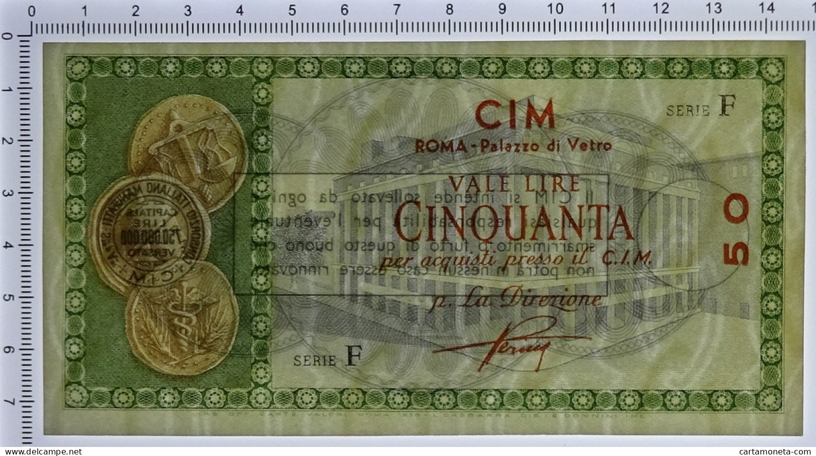 50 LIRE CONSORZIO ITALIANO MANUFATTI CIM ROMA PALAZZO DI VETRO 1958 FDS-/FDS - [ 7] Fautés & Variétés