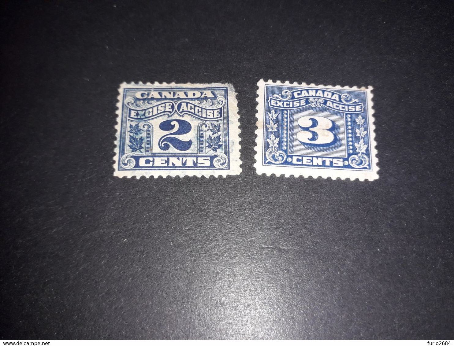 A9MIX3 CANADA KING GEORGE V 2 VALORI EXCISE ACCISE "XO" - Autres & Non Classés