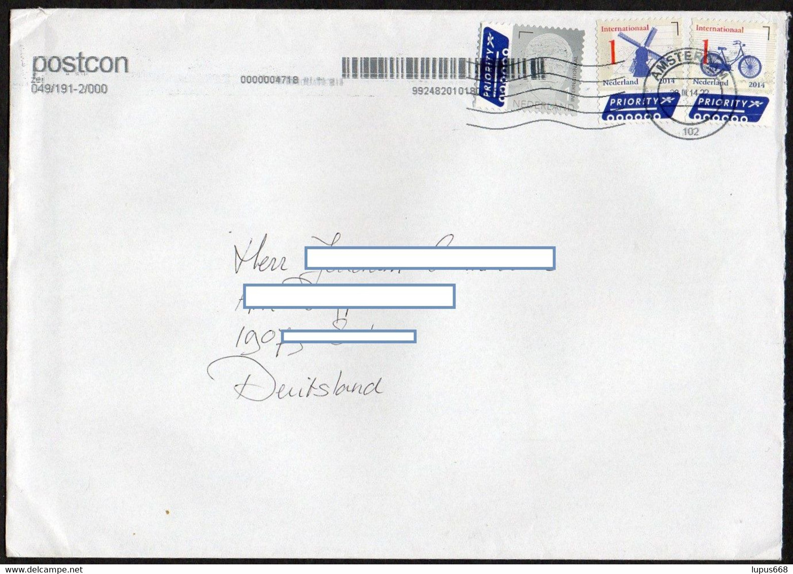 Niederlande 2014 Brief/letter Von AMSTERDAM Mit Niederl. Post- POSTCON- NordBrief ; MiNr. 3194, 3195 Windmühle, Fahrrad - Briefe U. Dokumente