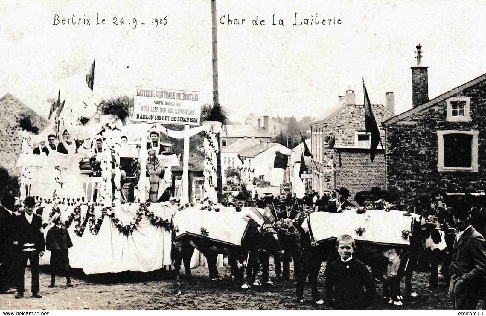 Bertrix Char De La Laiterie Centrale Le 24/09/1905 2 Médailles D’or Photo Carte L. Lenzen - Bertrix