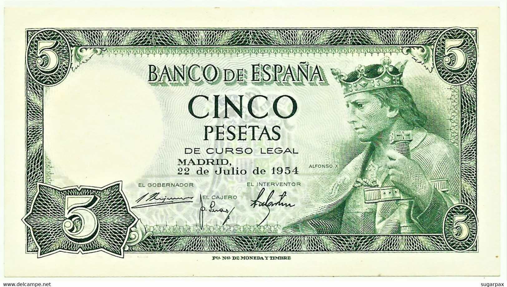 ESPAÑA - 5 Pesetas - 22.07.1954 - Pick 146 - Serie K - King Alfonso X - 5 Peseten