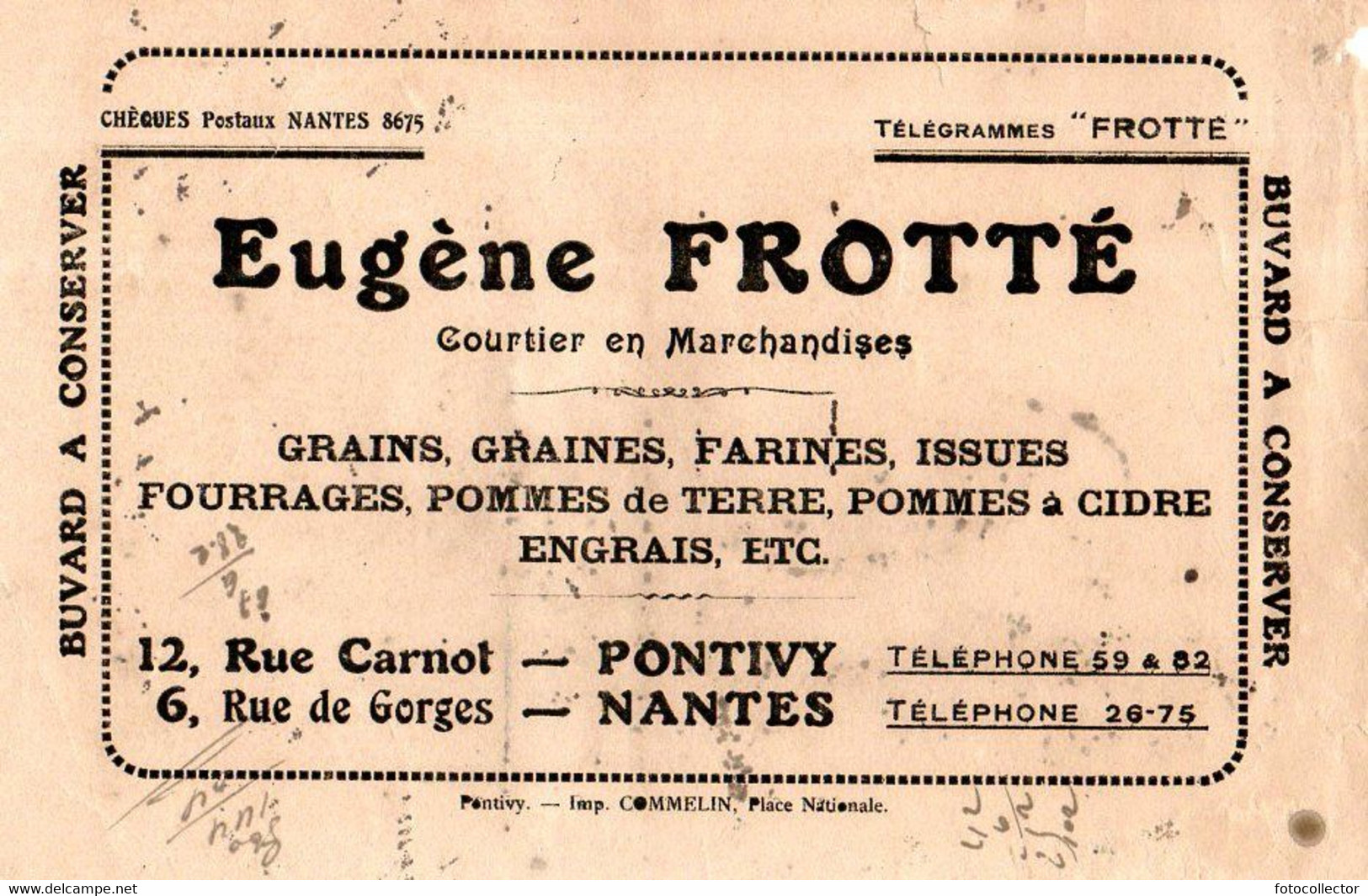 Buvard Eugène Frotté Courtier En Produits Agricoles Nantes (44) Et Pontivy (56) - Agriculture