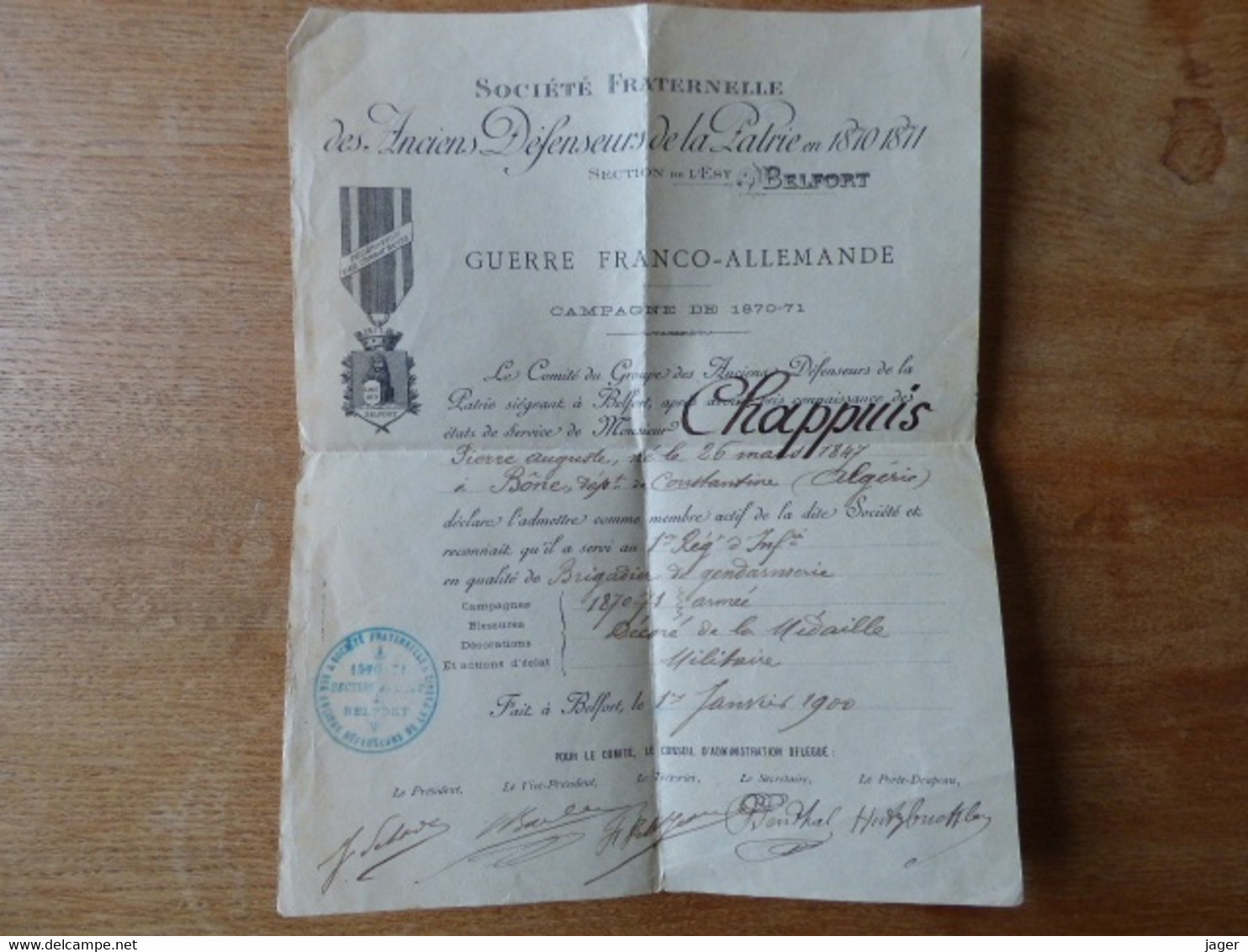 lot d'un gendarme ancien combattant guerre de 1870 1871  dont diplômes Belfort du 1 er Régiment d'Infanterie