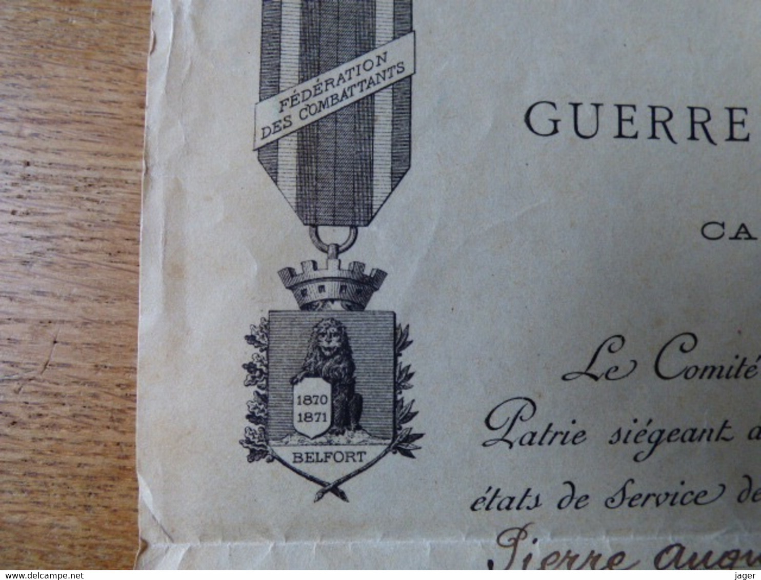 lot d'un gendarme ancien combattant guerre de 1870 1871  dont diplômes Belfort du 1 er Régiment d'Infanterie