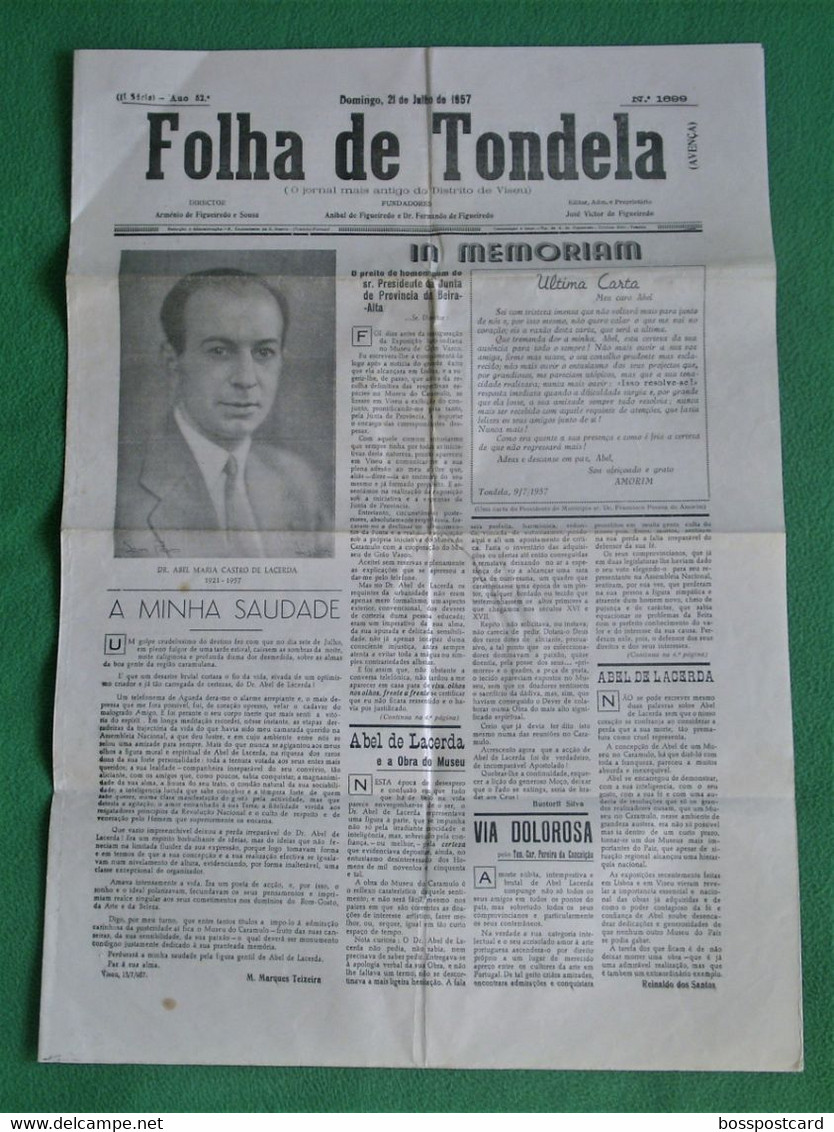 Tondela - Jornal Folha De Tondela Nº 1699 De 1957 - Imprensa. Viseu. Portugal. - General Issues