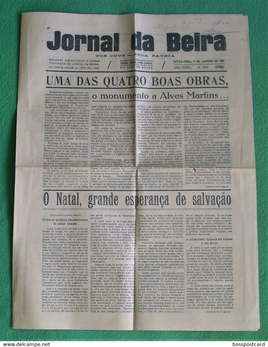 Viseu - Jornal Da Beira Nº 1662 De 1953 - Imprensa - Portugal - Allgemeine Literatur