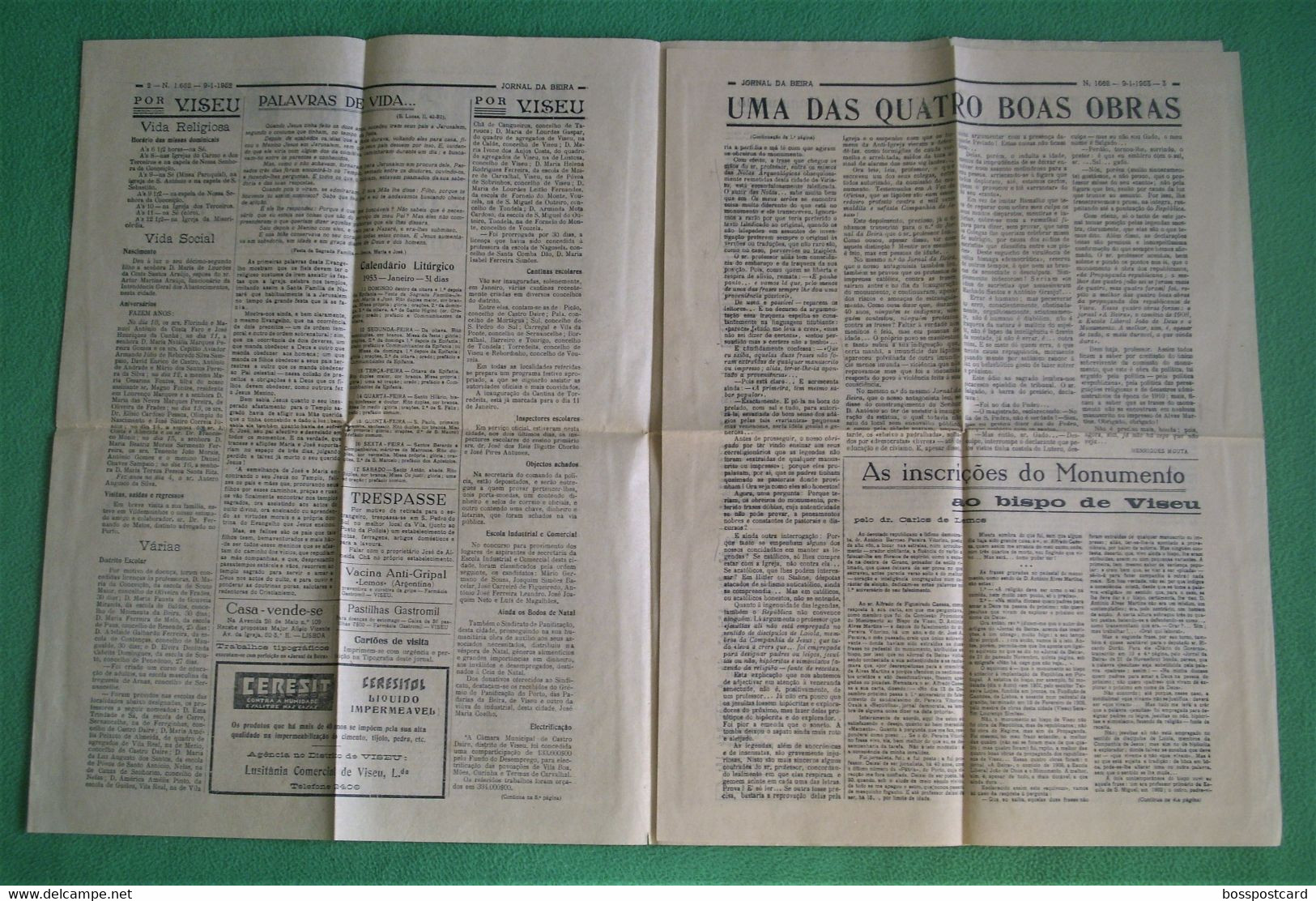 Viseu - Jornal Da Beira Nº 1662 De 1953 - Imprensa - Portugal - Algemene Informatie