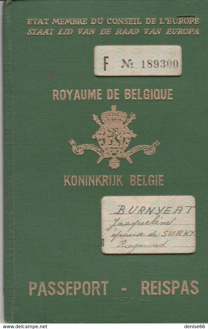1955  CONGO BELGE - LEOPOLDVILLE - PASSEPORT Pour Jacqueline BURNYEAT épouse Raymond SURKYN - Historical Documents