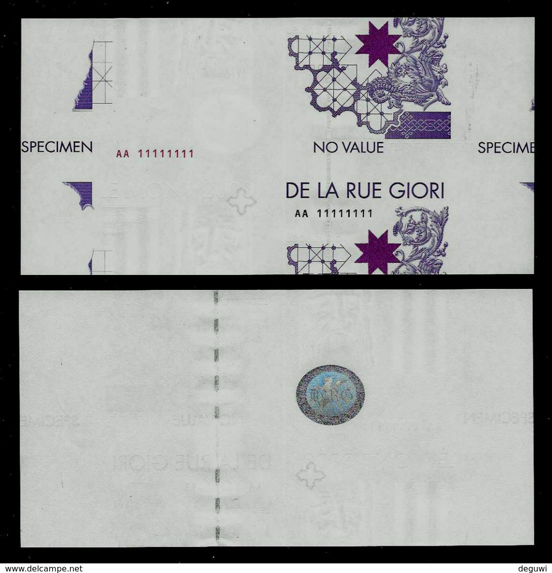 Test Note DE LA RUE GIORI "Da Vinci" Type G, Testnote,  170 X 90 Mm,beids. Druck, RRR, UNC, CV 50 $, SPECIMEN, Trial - Andere - Europa