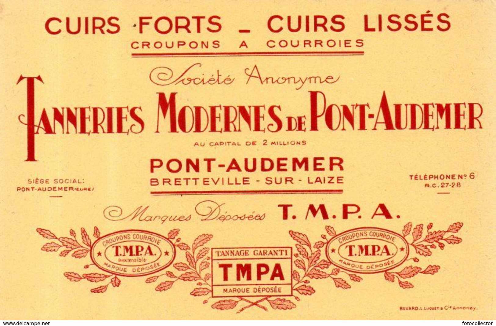 Buvard TPMA Tanneries Modernes De Pont Audemer (27) - T