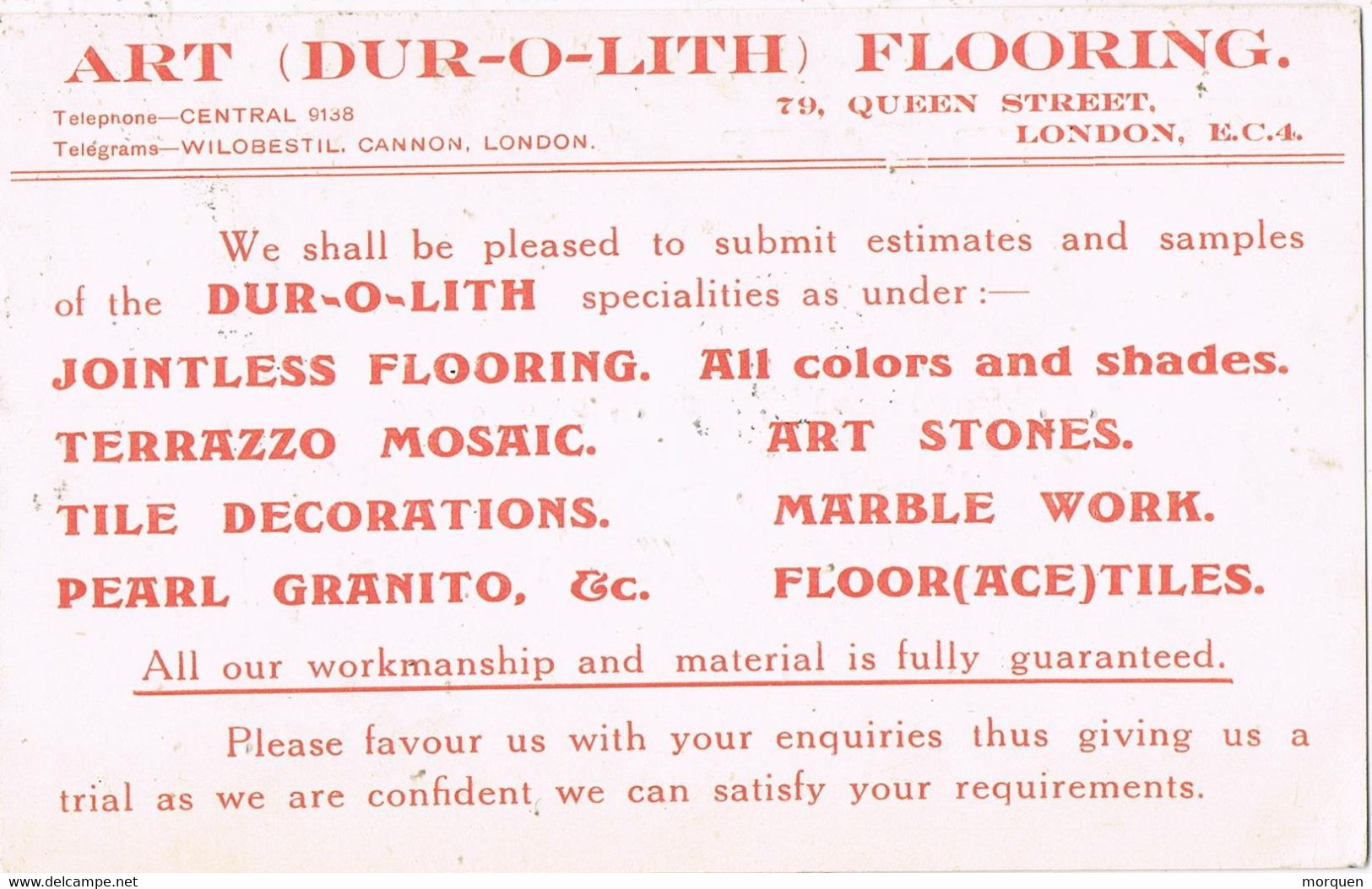 39037. Tarjeta Privada LONDON 1921. Comercial Art Dur-o-Lith Flooring - Non Classés
