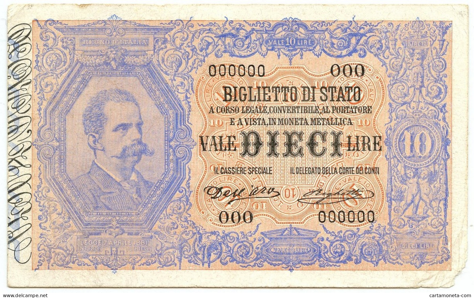 10 LIRE PROVA FRONTE BIGLIETTO DI STATO EFFIGE UMBERTO I 21/09/1902 BB - Regno D'Italia - Altri