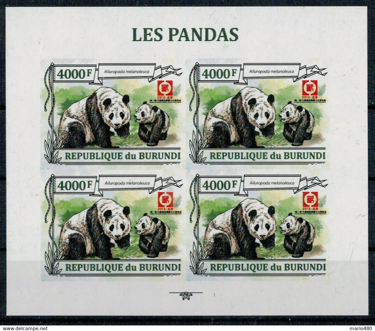 REPUBLIQUE  DU BURUNDI   CHINA  INTERNATIONAL COLLECTION EXPO  2013  (SHEET WITH 4 STAMPS) MNH ** - Burundi