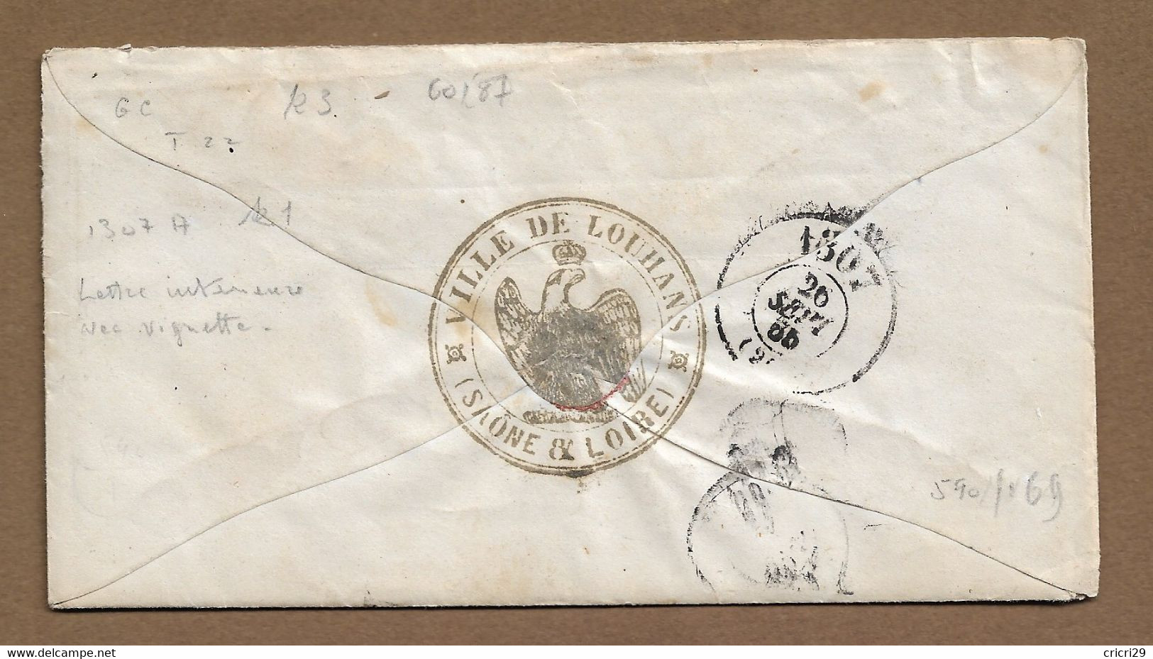 Mairie De LOUHANS  : 1866 : GC 2096  + Cachet à Date  Type 15 :  ( Saône Et Loire ) : - 1849-1876: Klassik