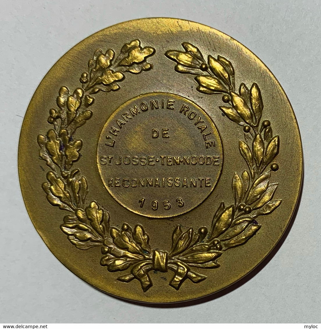 Médaille Bronze. Femme Avec Lyre. L'Harmonie Royale De Saint-Josse-Ten-Noode.  Reconnaissante 1953 - Professionnels / De Société