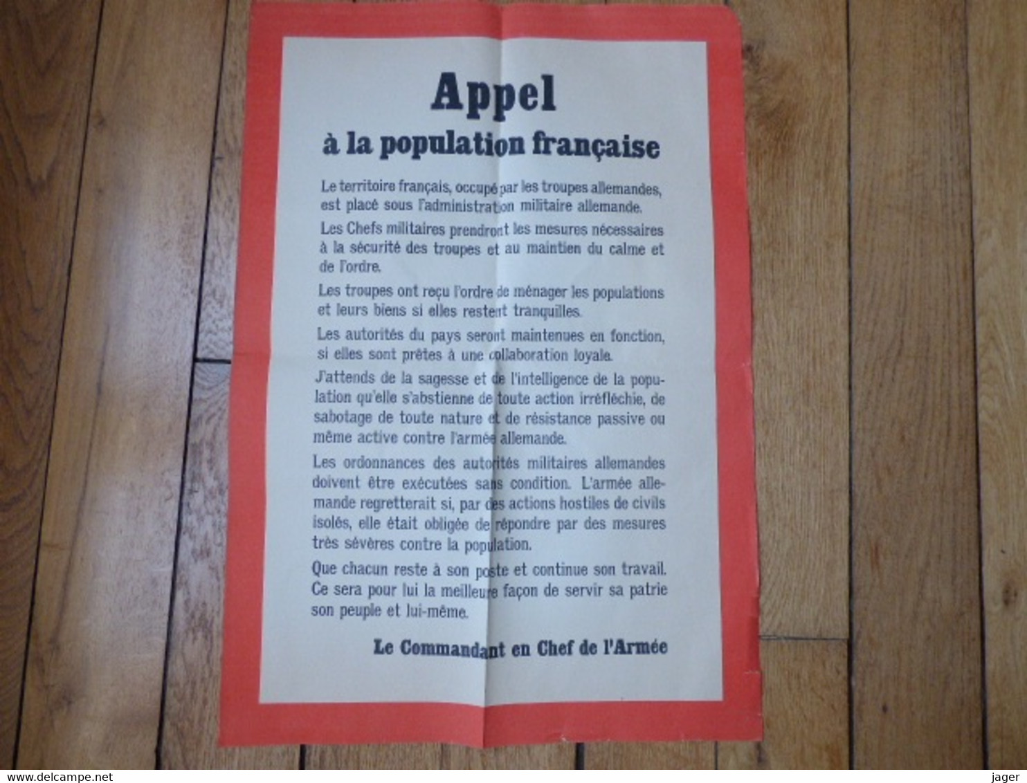 Affiche  Allemande 1940 Invasion Pour La Population Française - 1939-45