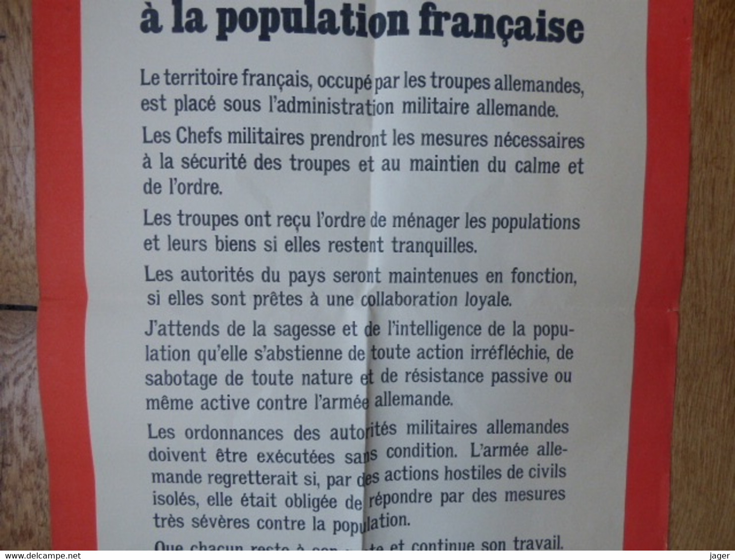 Affiche  Allemande 1940 Invasion Pour La Population Française - 1939-45