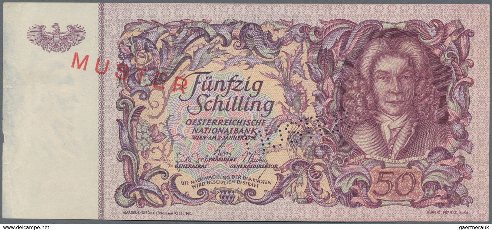 Austria / Österreich: Österreichische Nationalbank 50 Schilling 1951 SPECIMEN, P.130s With Red Overp - Austria