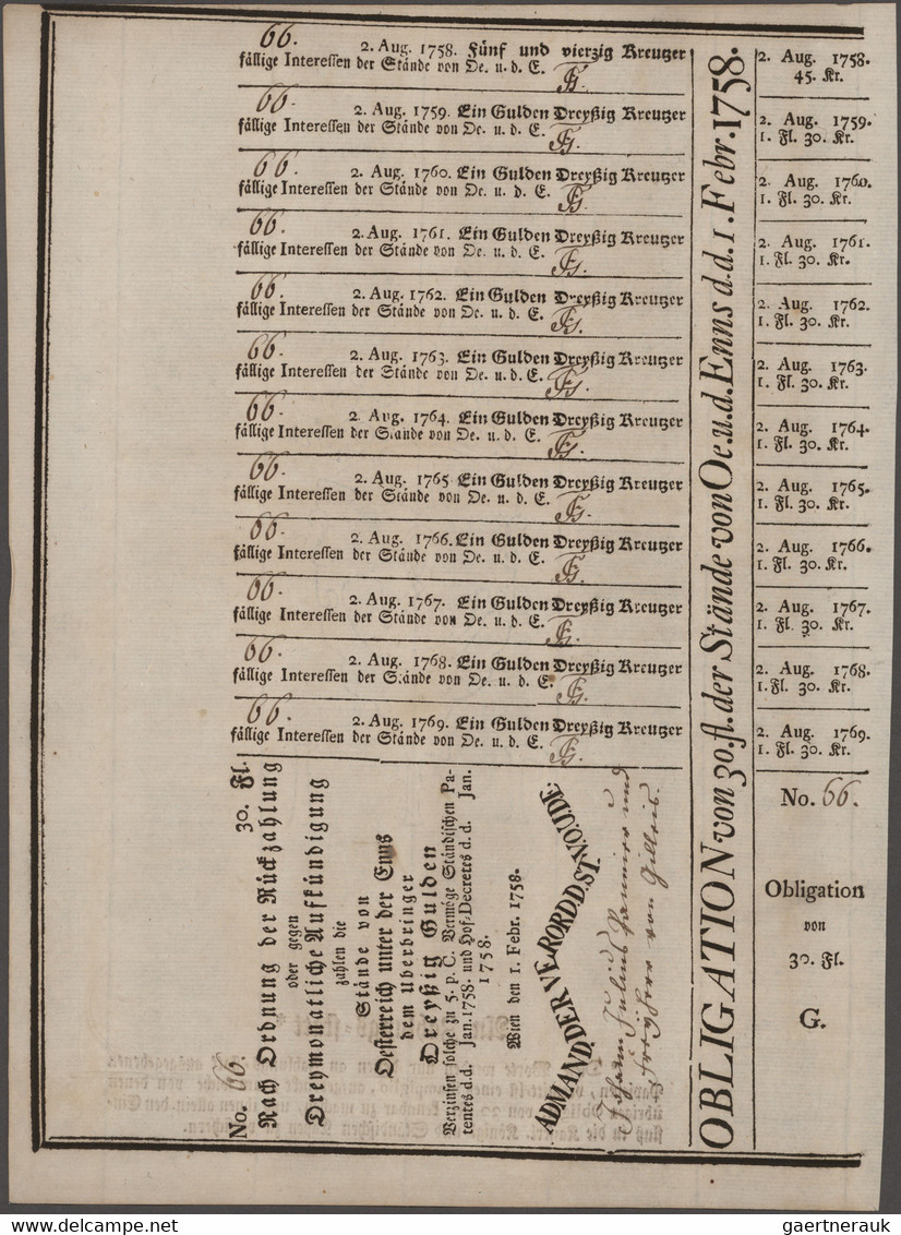 Austria / Österreich: Set With 3 Bonds "Oesterreich Unter Der Enns" 30, 120 And 1200 Gulden 1758, P. - Austria