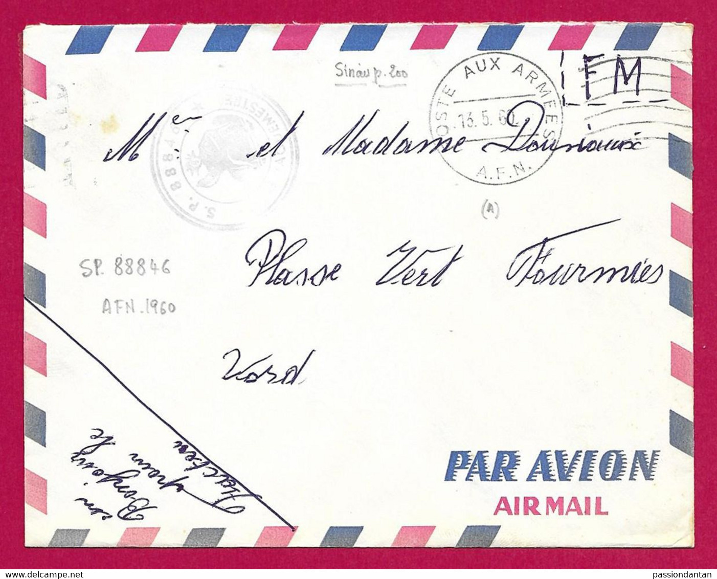 Enveloppe Datée De 1960 - Poste Aux Armées - A.F.N. - Secteur Postal 88.846 - Autres & Non Classés