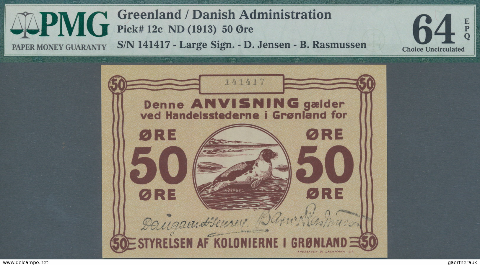 Greenland / Grönland: Greenland – Danish Administration 50 Oere ND(1913), P.12c With Signatures Jens - Groenlandia