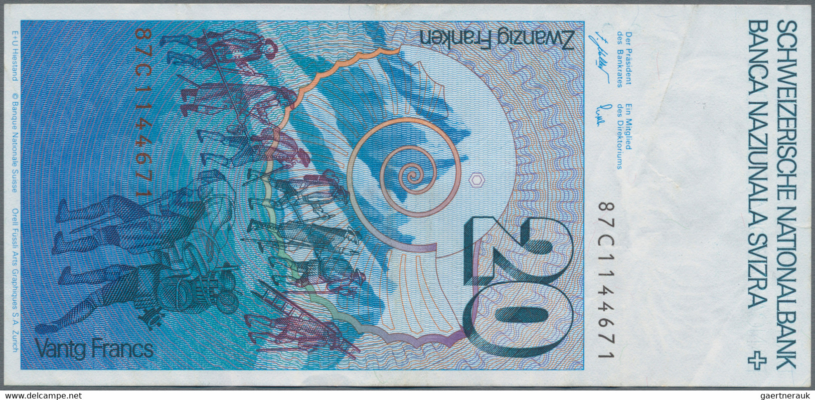 Switzerland / Schweiz: Nice set with 7 banknotes 20 Franken, dated 1980, 1981, 1982, 1987 and 1990,