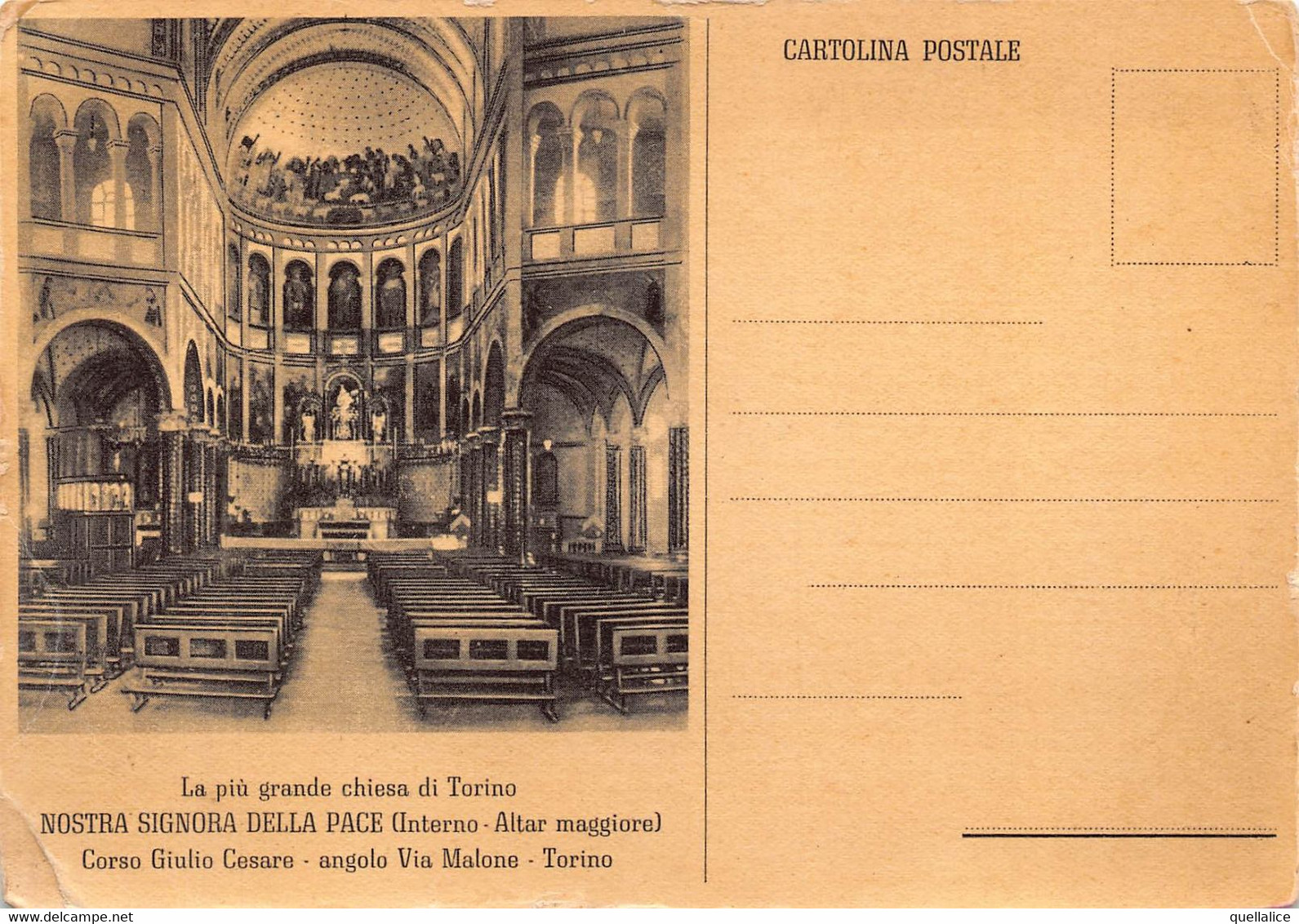 02275 "TORINO - NOSTRA SIGNORA DELLA PACE-LA PIU' GRANDE CHIESA-INTERNO ALTAR MAGGIORE-LEGA MARIANA" CART NON SPED - Churches