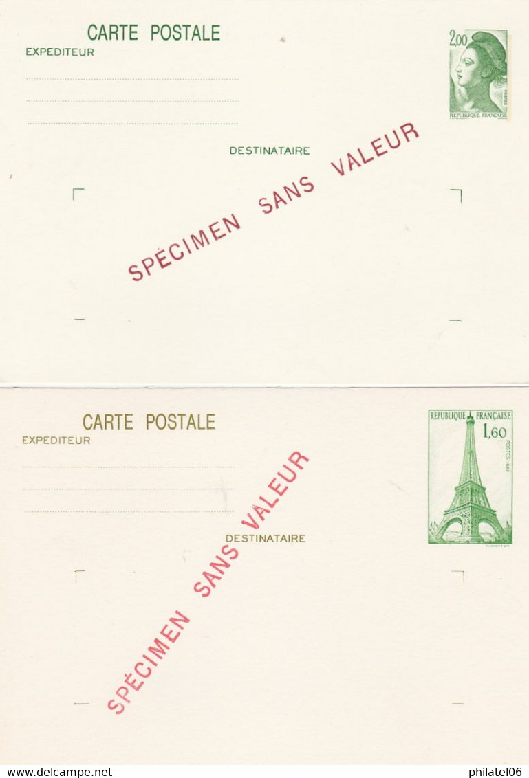 FRANCE 2 ENTIERS POSTAUX SURCHARGES SPECIMEN SANS VALEUR - Specimen