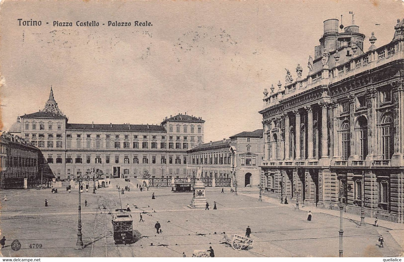 02282 "TORINO - PIAZZA CASTELLO - PALAZZO REALE" ANIMATA, TRAMWAY.  CART SPED 1911 - Places & Squares