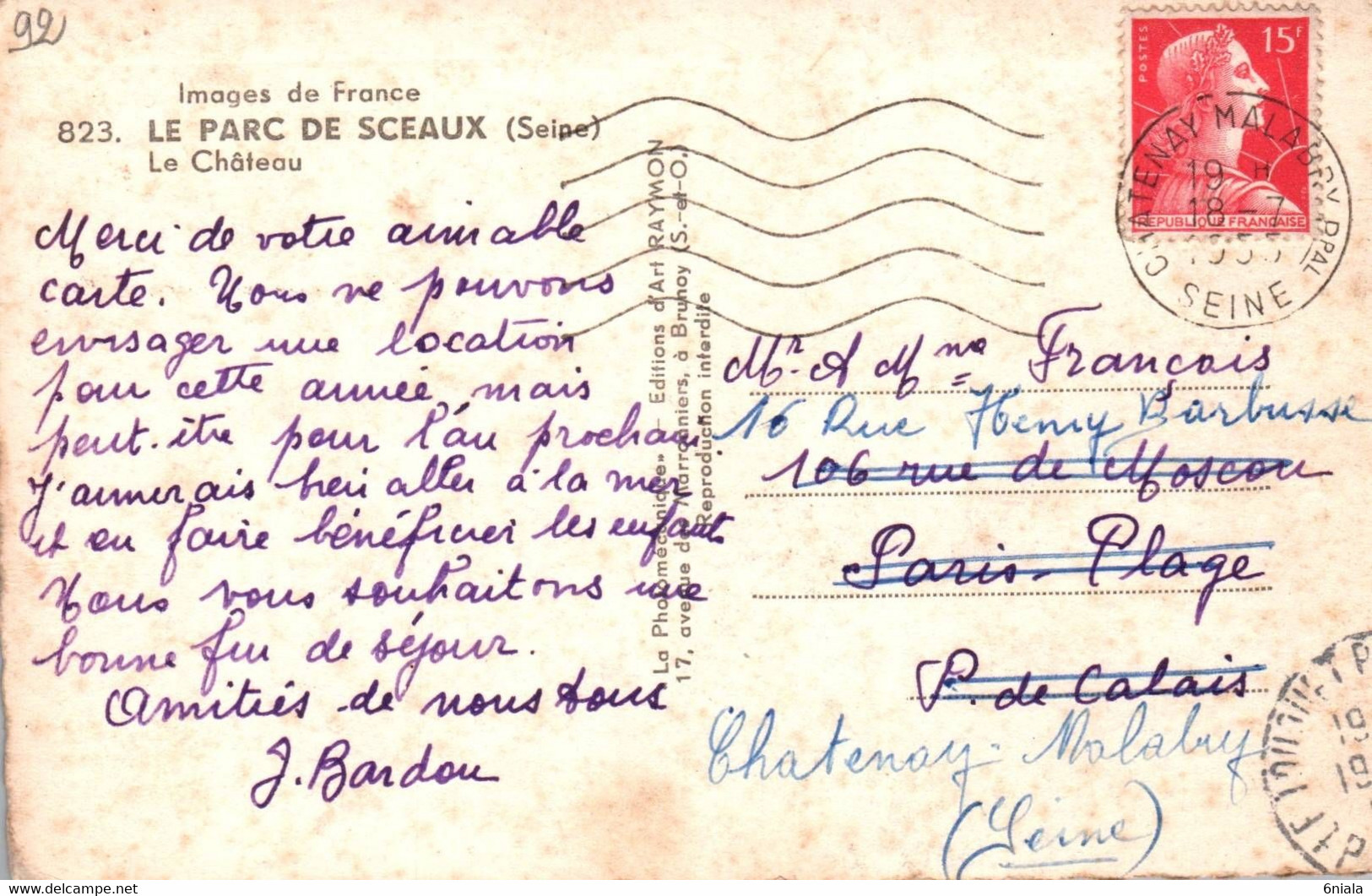 5944 Carte Postale Le Parc De SCEAUX   Le Château  ( Scan Recto-Verso) 92 Hauts De Seine - Sceaux