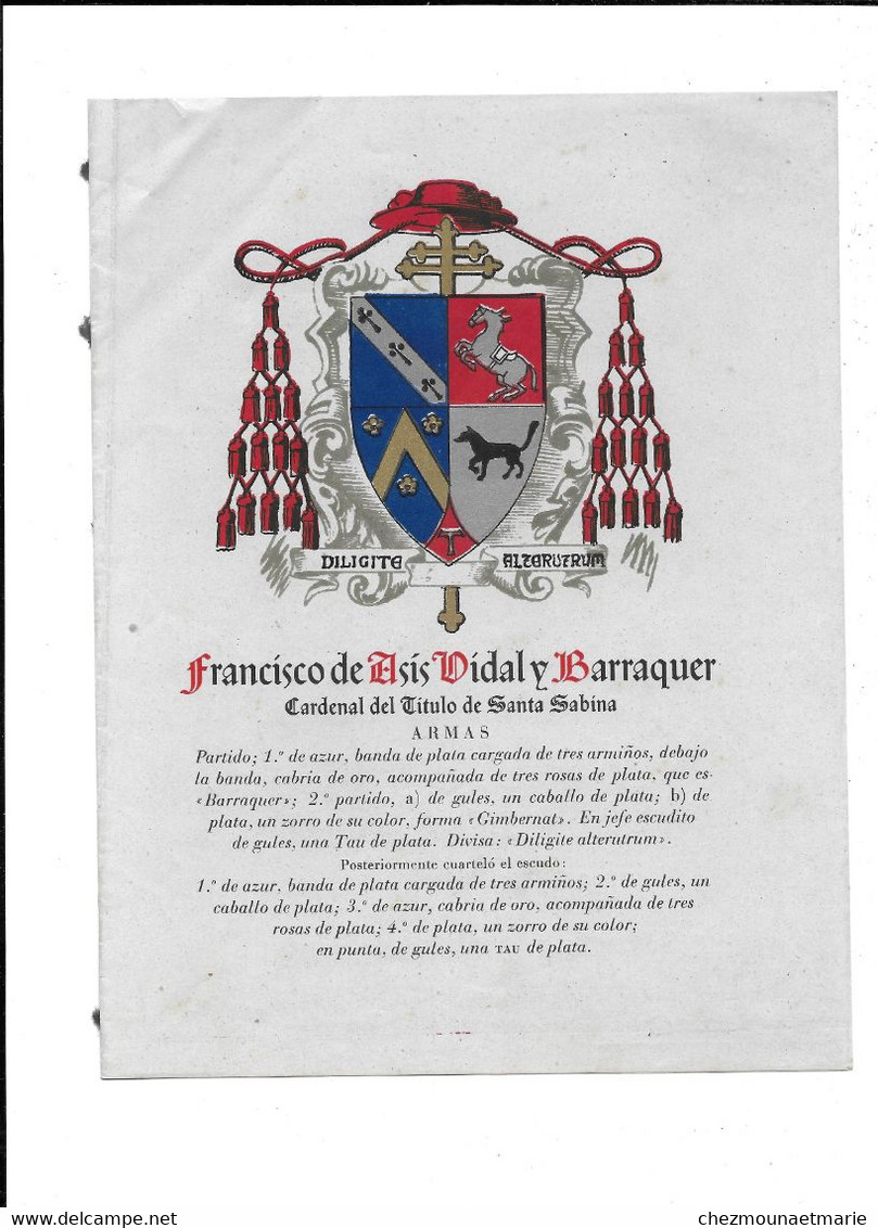 FRANCISCO DE ASIS VIDAL Y BARRAQUER CARDENAL DEL TITULO SANTA SABINA - ARMOIRIES FASCICULE - Documents Historiques