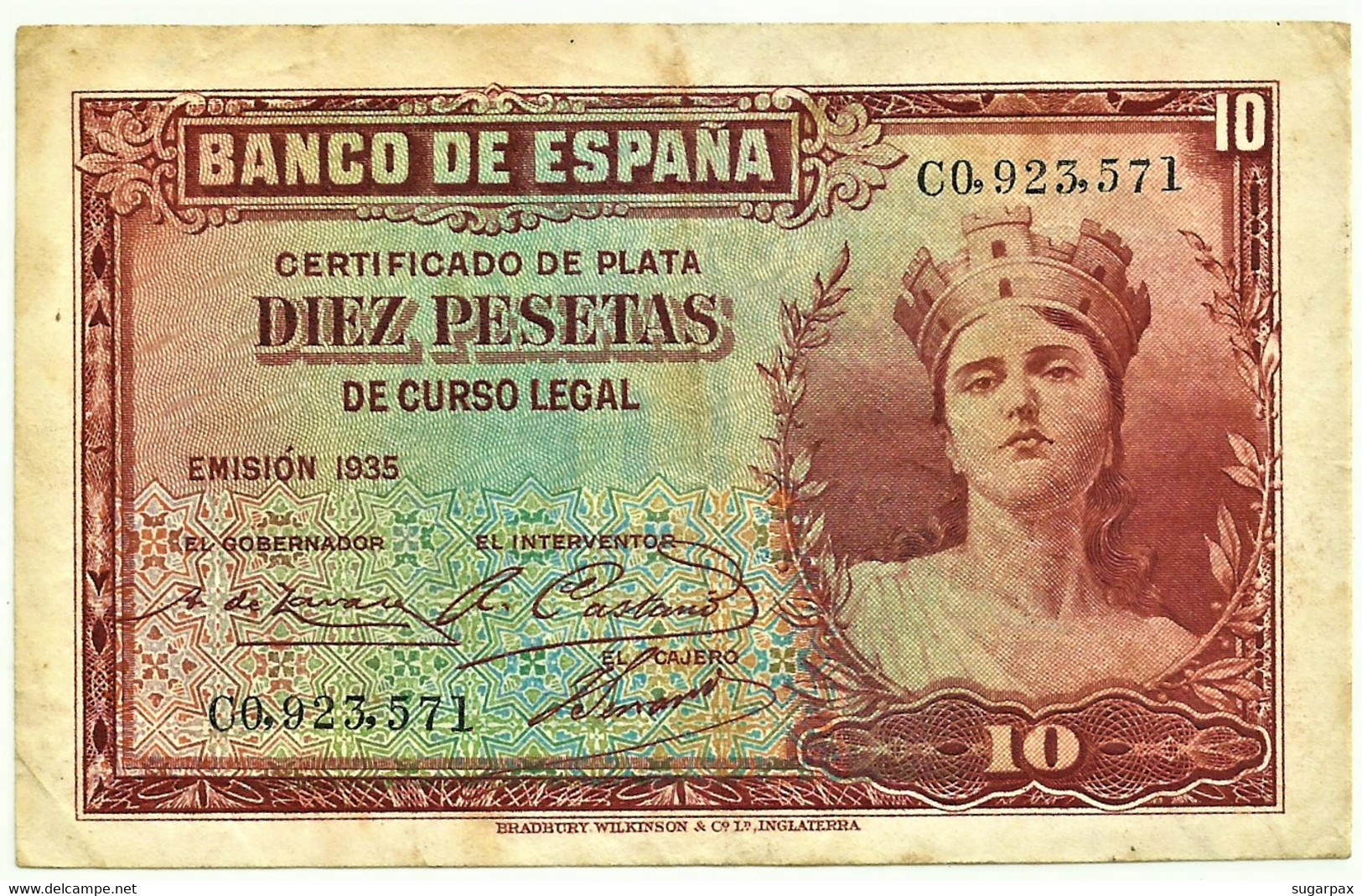 ESPAÑA - 10 Pesetas - Emission 1935 ( 1936 ) - Pick 86 - Serie C - Silver Certificate - 10 Pesetas