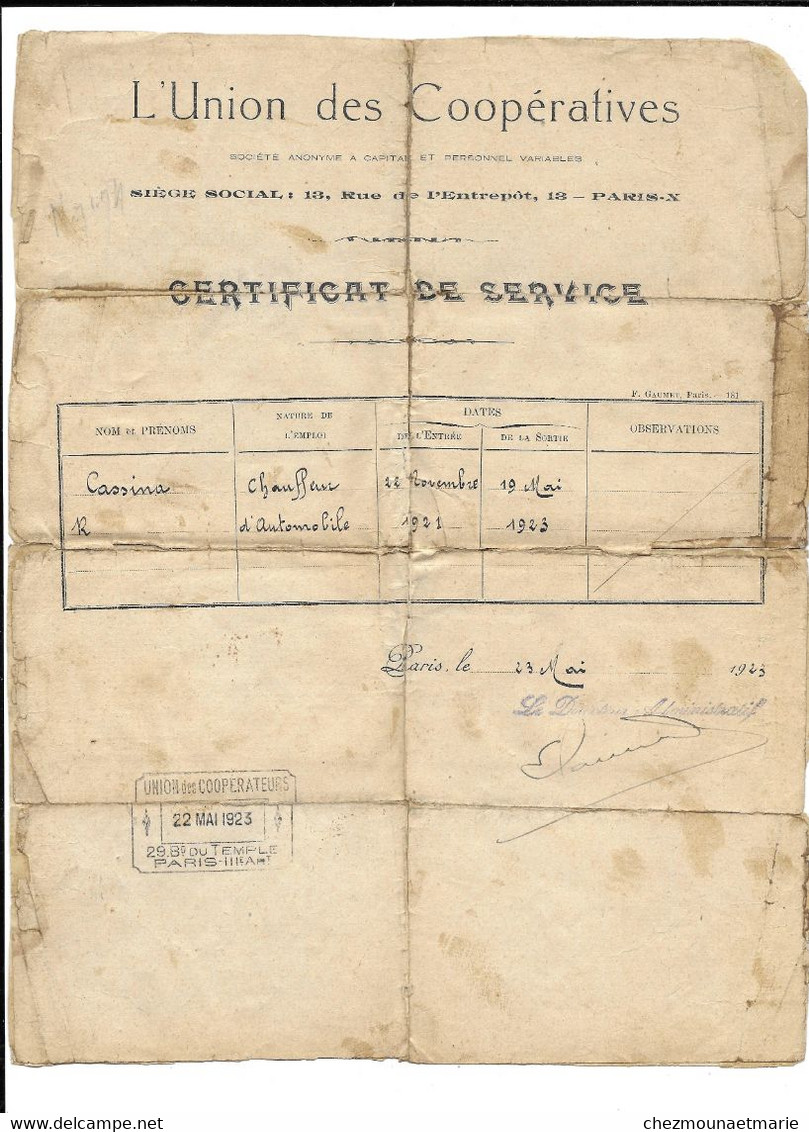 1923 1925 1940 CHAUFFEUR D AUTOMOBILE ROGER CASSINA - LOT DE 7 DOCUMENTS CONCERNANT SON EMPLOI - Automobili