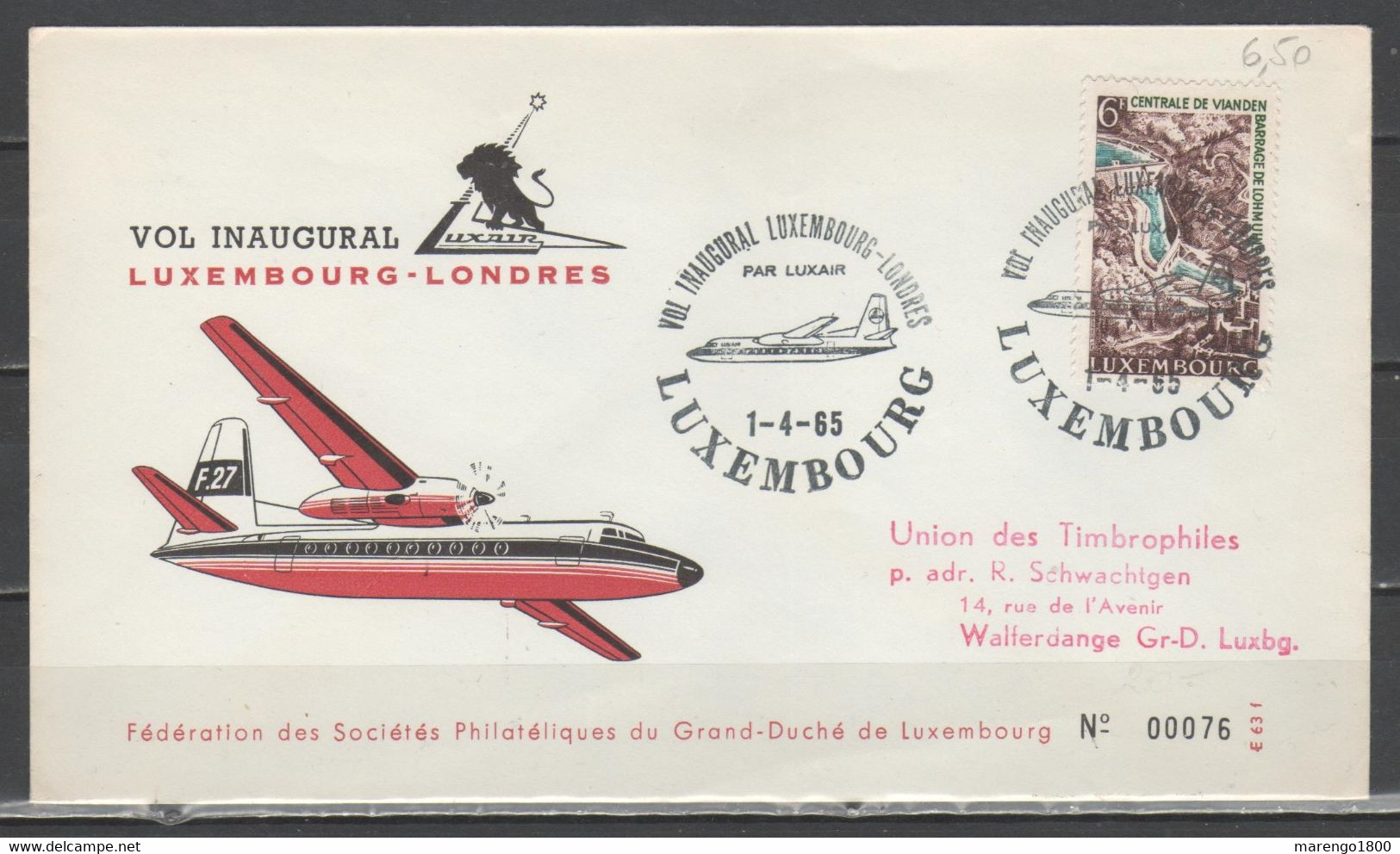 Lussemburgo 1965 - Primo Volo Luxair Lussemburgo-Londra          (g7148) - Cartas & Documentos