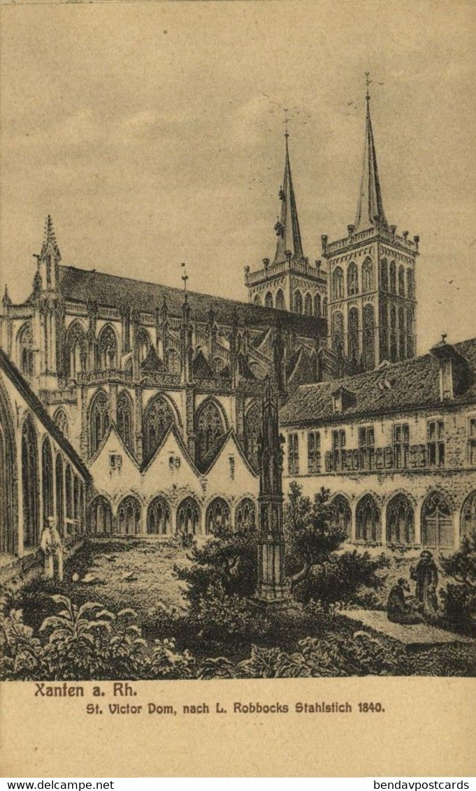 XANTEN Am Rhein, St. Victor Dom, Stahlstich 1840 (1910s) AK - Xanten