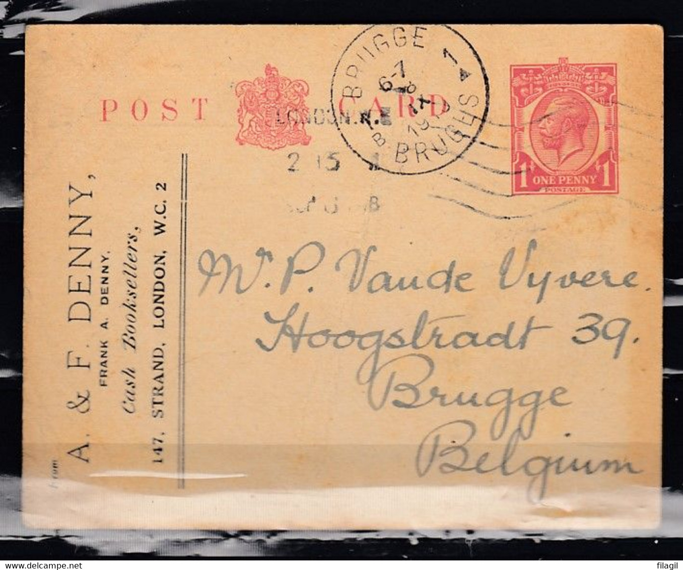 Postkaart Van London Naar Brugge (Belgie) - Lettres & Documents