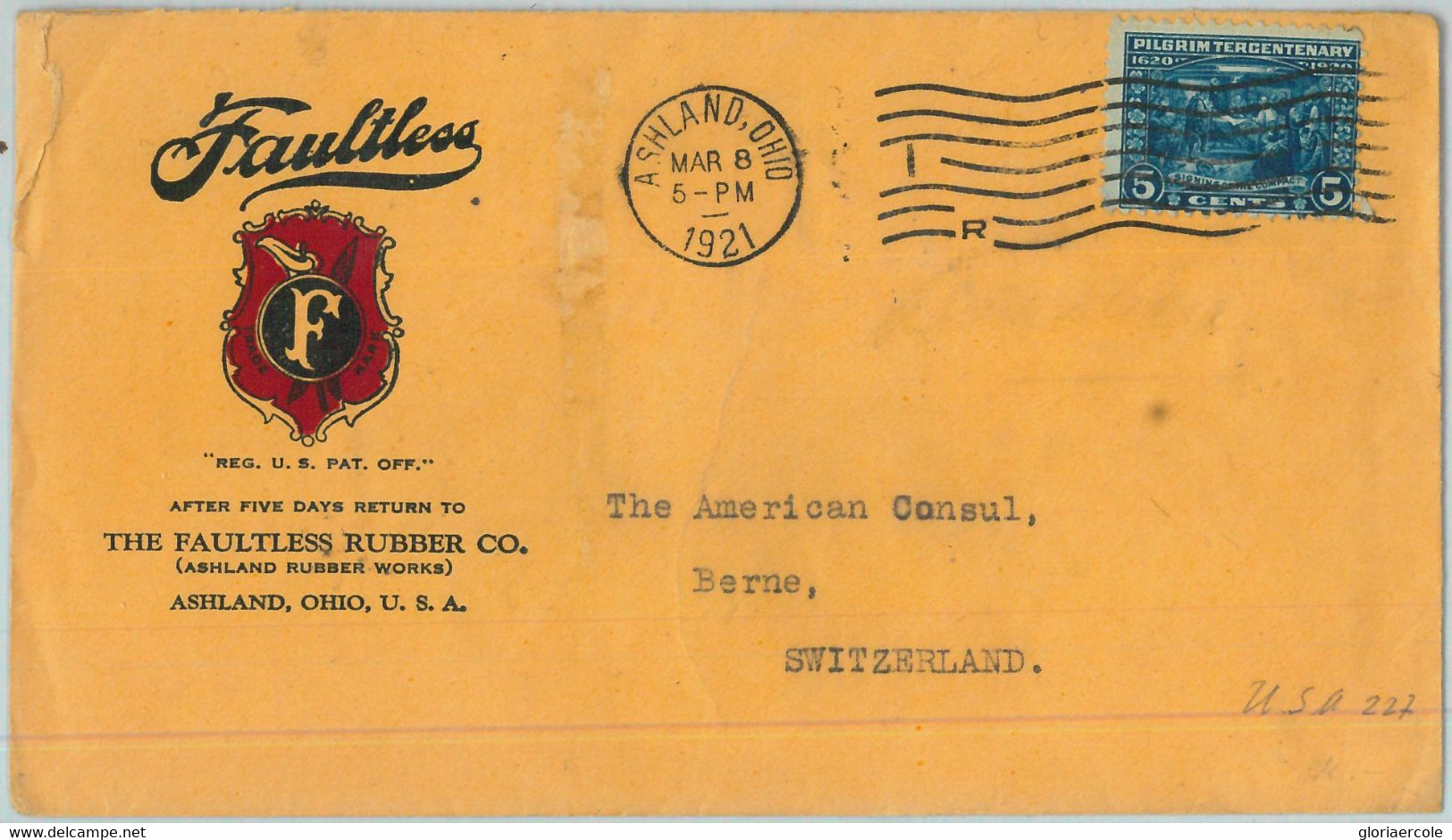 91364 - USA - POSTAL HISTORY - ADVERTISING Cover From ASHLAND, Ohio 1921 RUBBER - 1921-40