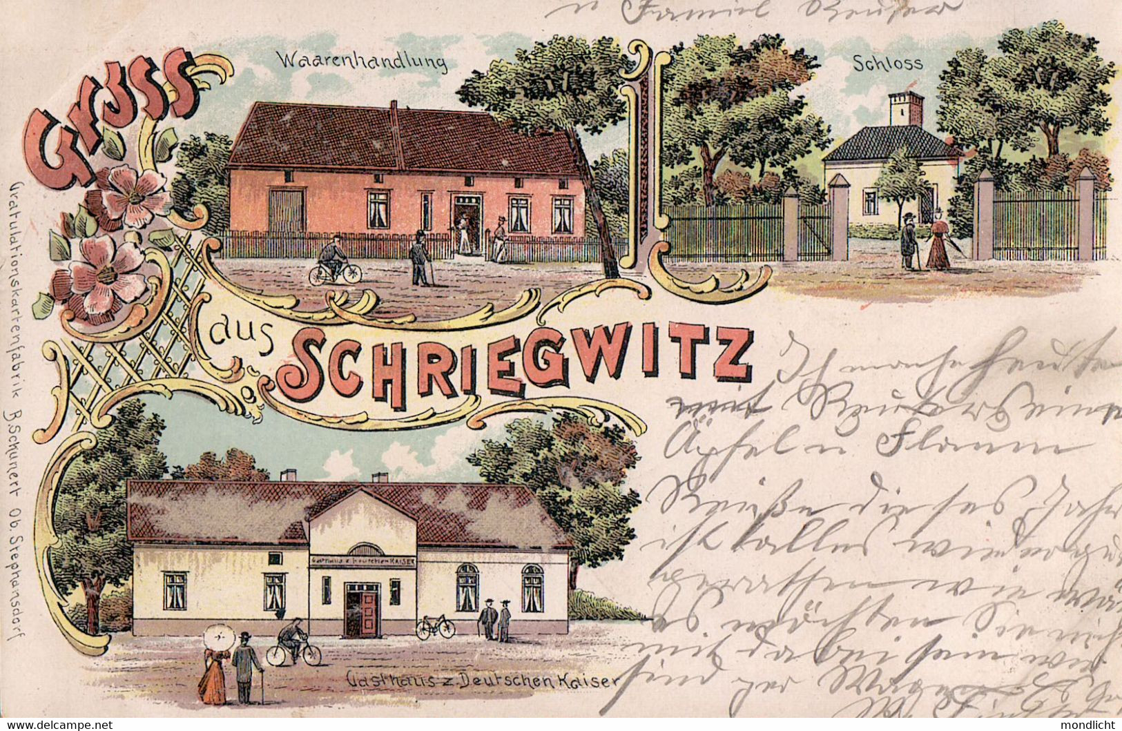 Gruss Aus Schriegwitz. Waarenhandlung, Gasthaus Zum Deutschen Kaiser, 1903. (Jarząbkowice, Gminie Pawłowice). - Polonia