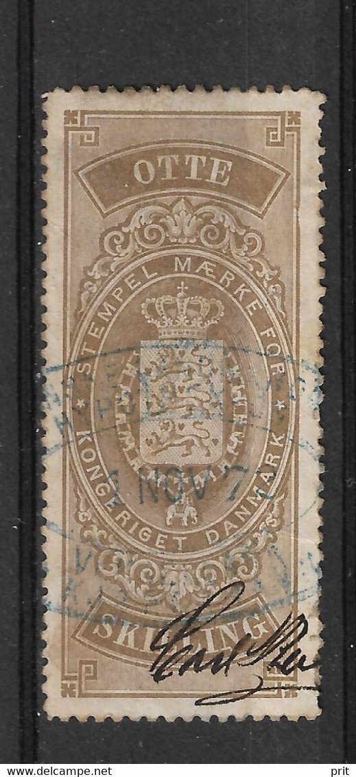 Denmark 1870s, 8 Skilling, Nice Used Revenue/Fiscal Stamp - Steuermarken